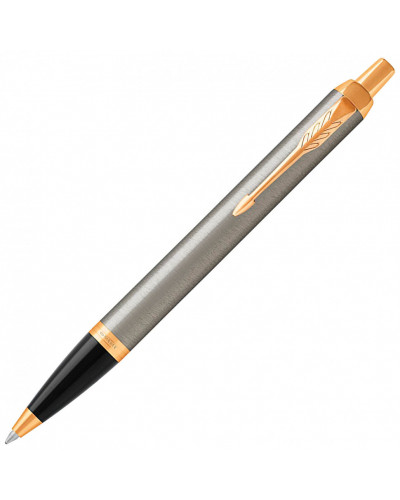 Ручка шариковая Parker "IM Core Brushed Metal GT", серебристый матовый лак, позолота, синяя, 142542