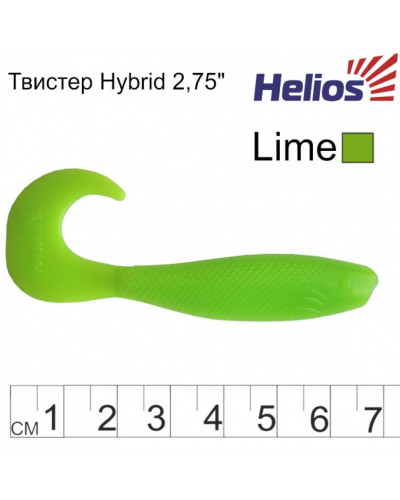 Твистер Helios Hybrid 2,75"/7,0 см, цвет Lime 7 шт HS-13-008