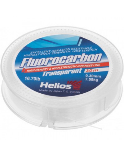 Леска флюорокарбон Helios Fluorocarbon 0,30мм 30м Transparent HS-FCT 30/30