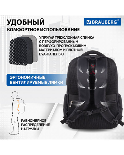 Рюкзак Brauberg FUNCTIONAL универсальный, USB-порт, "Leader", 45х32х17 см, 270799