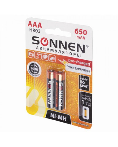 Батарейки аккумуляторные Sonnen HR03 (AAA) Ni-Mh 650 mAh 2 шт 454236