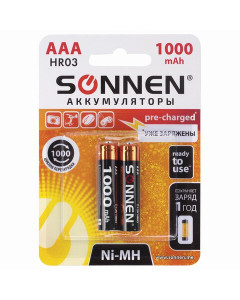 Батарейки аккумуляторные Sonnen HR03 (AAA) Ni-Mh 1000 mAh 2 шт 454237